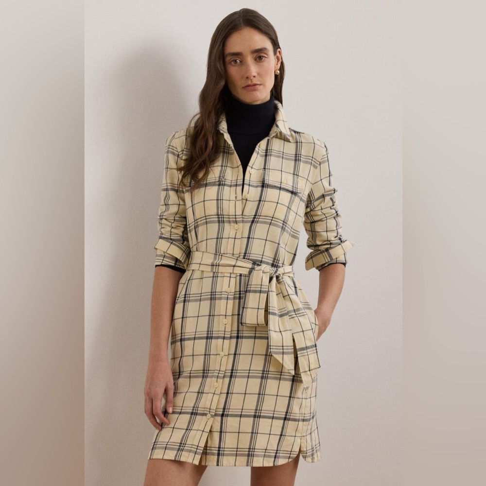 Lauren Ralph Lauren Women's Plaid Belted Twill Cotton Shirtdress NWT Size 4 NWT